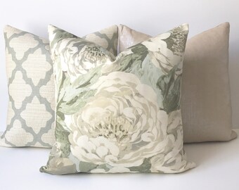 Sage green and aqua antique floral decorative pillow cover