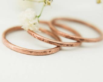 1.5 mm copper stacking ring, stackable ring, hammered copper ring