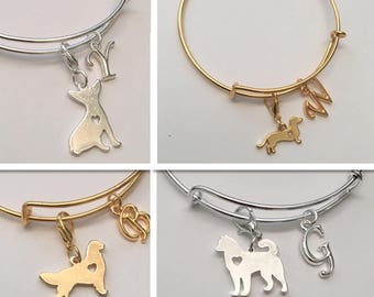 Sale* Dog Bangle, Personalized Chihuahua, Pit Bull, Husky, Yorkie, Golden Retriever, Gold or Silver Plated Dog Bangles