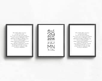 wedding vow keepsake art, personalized wedding art, first wedding anniversary gift, paper wedding gift, custom wall art, set of three prints