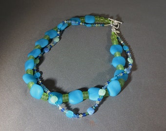Double Strand Blue Chiclet Choker
