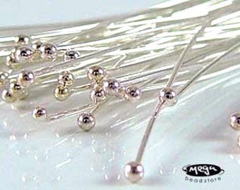 50 pcs 925 Sterling Silver Headpins 28 Gauge Ball End 1 inch Head Pins F08