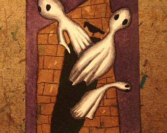 ACEO. Artist trading card. 'Poe's Tomb.' Original watercolour.