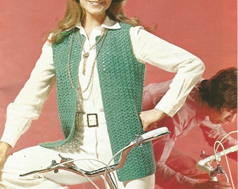 Crochet Vest Womans Slip on Jacket Instant Download 3/4 length/OhhhMama/ round neck open front vintage pattern instant download pdf