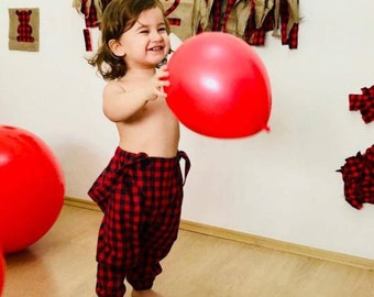Red-Black Plaid Salopet and Bow Tie / Handmade