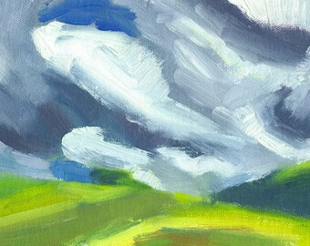 original landscape oil painting on canvas small Advancing Clouds