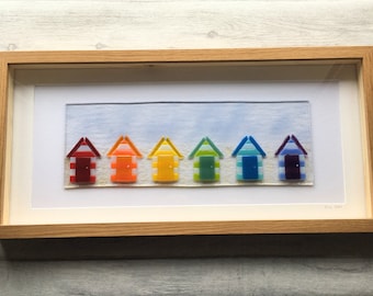 Fused Glass, Beach Huts, Rainbow Glass, Nautical, Beach Theme, Beach Art, Rainbow, Glass Art, Beach Hut Art, Fused Glass Art, Seaside Art