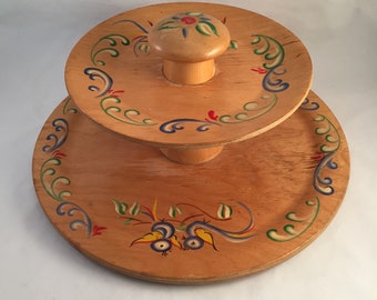 2 Tier Genuine Woodcroftery Wood Tray, Serving Tray, Double Serving Tray, Hand Painted Wood Tray, Display or Centerpiece Entertaining Tray