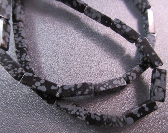 Snowflakes Obsidian Rectangle Beads 31pcs