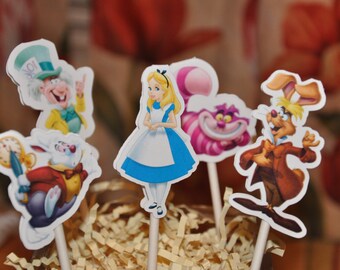 Alice in Wonderland Cupcake Toppers Set of 12