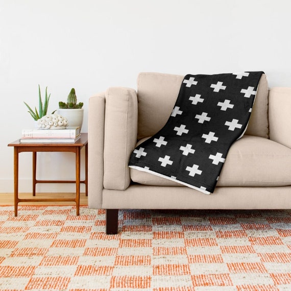 36 colours Swiss Cross Throw Blanket Black and White Swiss
