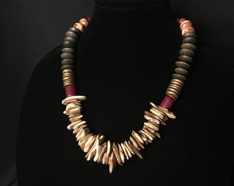 Wood beaded statement necklace