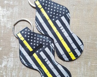 Thin Gold Line Flag, Thin Yellow Line, Chapstick Holder Keychain, 911 Dispatcher Wife, Dispatch gifts, Gift for Dispatcher Moms, calm voice