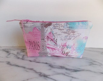 Paris Zipper Pouch - Shabby Chic - Vintage Look - Pink - White