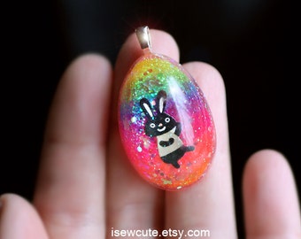 Easter Bunny Necklace, Easter Egg, Girl Easter Jewlery, Rainbow Glitter Resin Necklace Easter Egg Bunnies & Glitter, Handmade by isewcute