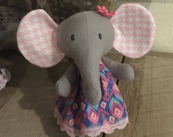 Cute Baby Elephant plushie - Blue and Pink Dress