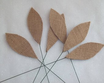 Burlap Leaves/Floral Burlap Leaves/Handmade/Wire Stems/Set of 6/Tan/Corsage/Boutonniere/DIY Arrangements/ DIY Wedding Flowers/Home Decor