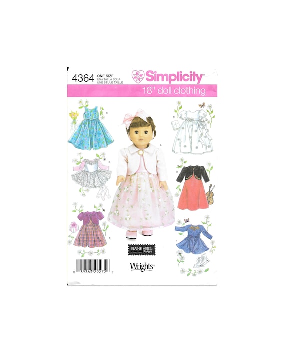 Simplicity 4364 18 Inch Doll Clothes Leotard Tutu Dress Skirt