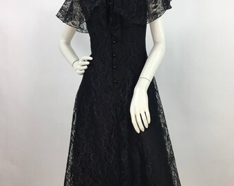 80s Nu-Mode black lace midi dress/vintage lace dress
