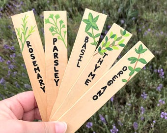 Handmade Herb Markers Set, Herb Signs, Plant Markers, Plant Labels, Hand Painted, Oregano, Parsley, Thyme, Basil, Rosemary