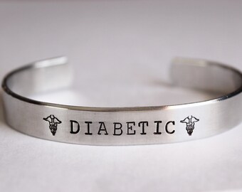 Medical alert bracelet - Hand stamped DIABETIC - Custom made to your medical alert