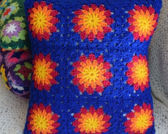 Patchwork vintage style granny square crochet cushion cover