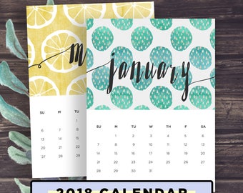 Printable Calendar 2018, 2018 Wall Calendar, Desk Calendar, Seasonal Patterns Calender, Letter, 8x10, A4, INSTANT DOWNLOAD, Digital