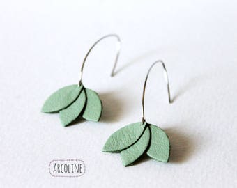 Sea green leather petals earrings