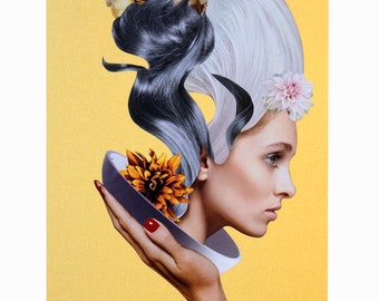 Handmade Collage - Big Wig - 11x14" on heavyweight paper