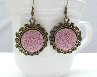 nd-Vintage Style Bronze and Lavender Dangle Earrings