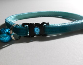 Plush Velvet Cat or Kitten Breakaway Collar - Teal/Bling Collar