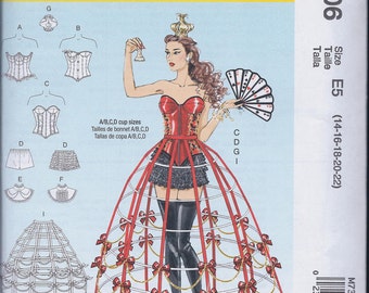 McCall's 7306 Misses Steampunk Cos Play Costume Corset Hoop Skirt Collar Crown UNCUT Sewing Pattern