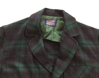 Vintage 50s Pendleton Blackwatch Blue Green Plaid 49er Jacket Small