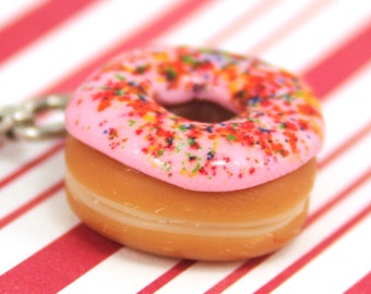 pink doughnut charm kawaii polymer clay charms miniature food jewelry polymer clay food charm pink donut charm doughnut necklace simpsons