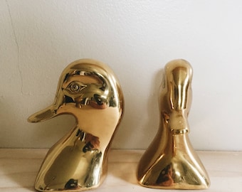 vintage golden duck bookends | mcm decor | midcentury modern decor | able shoppe