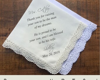 Mother of the Groom Gift from Bride Handkerchief • Grooms Mom Gift • Mother In Law Wedding Gift • Wedding hankerchief PRINTED (H 066)