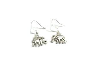 Elephant Charm Earrings , Silver Charms , Sterling Silver Ear Wires , Gift For Her