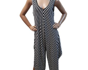 Women's black striped jumpsuit