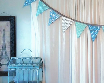 Shades of Blue Pennant Fabric Banner and Bunting
