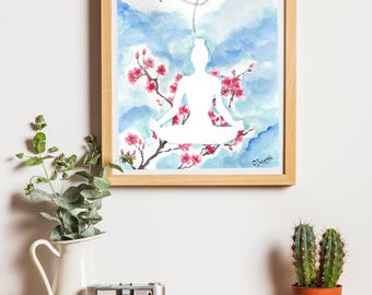 Post yoga art illustration 20 x 30 cm - cherry blossoms - cherry blossom botanic Print