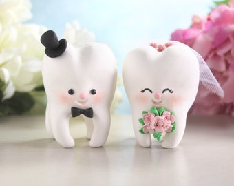 Molar Teeth wedding cake toppers - dentist bride groom dental hygienist odontologist oral surgeon funny cute figurines personalized