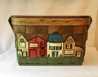 Vintage Caro Nan Woven Wooden Basket Purse European Ireland Greece England Tourist Sites Featured