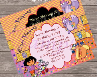 Dora the Explorer Birthday Party Invitation /Dora Party / Dora Invite - Printable -5 x 7 or 4 x 6 size - I add Info - You Print - 2 diff bkg