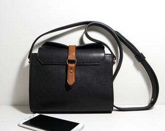 Small Aenor CNGo18 cowhide leather bag black and gold shoulder bag