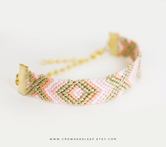 Soft Blush / XO / Gold Chain Friendship Bracelet / Woven
