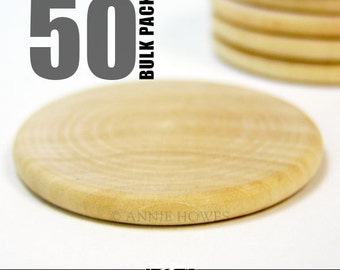 50 Round 1.5 Inch Craft Wood Disks for Pendants, Magnets, Scrapbooking, and More. Bulk Lot.
