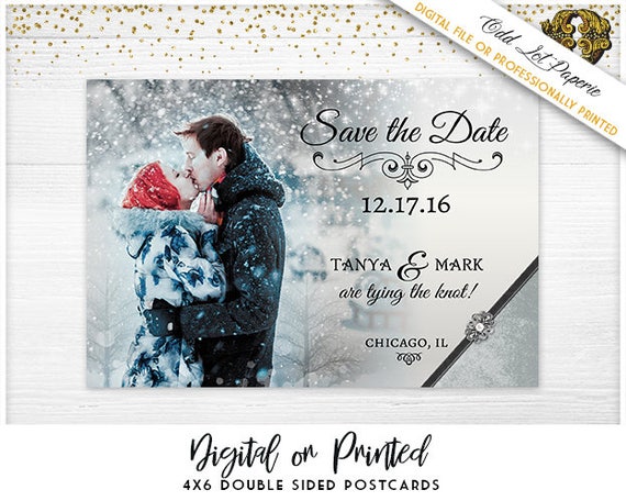 winter save the date christmas wedding announcement winter
