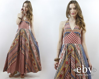Hippie Dress Hippy Dress Bohemian Dress Festival Dress Boho Dress 1970s Dress Vintage 70s Dress 70s Maxi Dress Halter Dress XS S