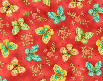 Quilting Treasures - All A Flutter - Butterflies - Tomato - Fabric by the Yard 26360-R