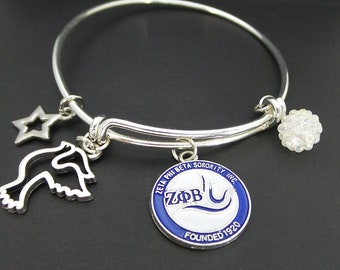 Zeta Phi Beta Sorority Expandable Bangle Charm Bracelet, Zeta Charm, Dove Charm, Sorority Bracelet, Bangle Bracelet, Divine 9 Jewelry HBCU
